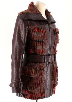 Prada Brown Leather & Tweed Distressed Jacket SIZE 36 IT