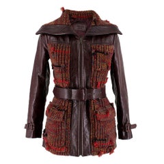 Prada Brown Leather & Tweed Distressed Jacket SIZE 36 IT