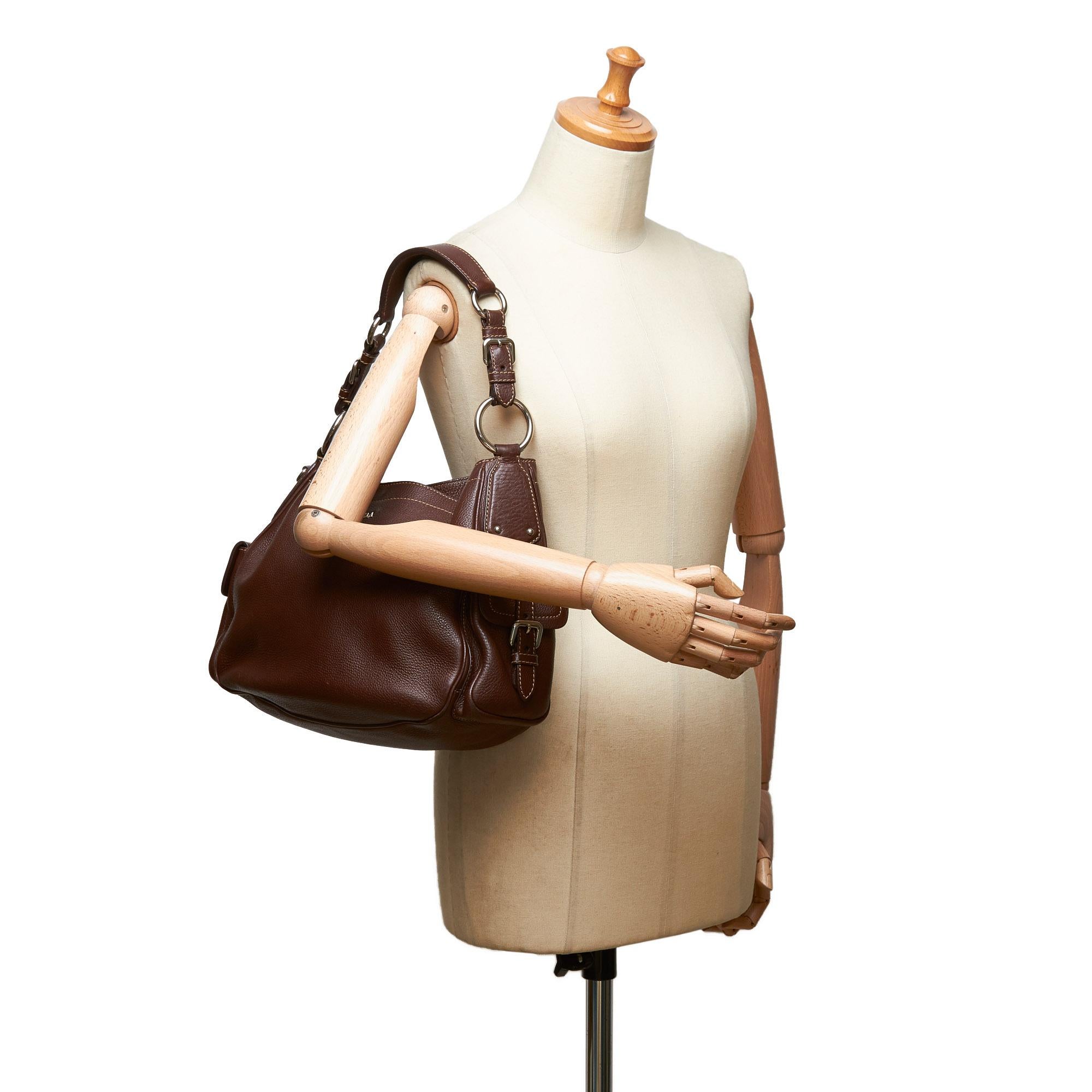 Prada Brown  Leather Vitello Daino Shoulder Bag Italy 8