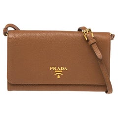Prada Brown Leather Wallet On Strap