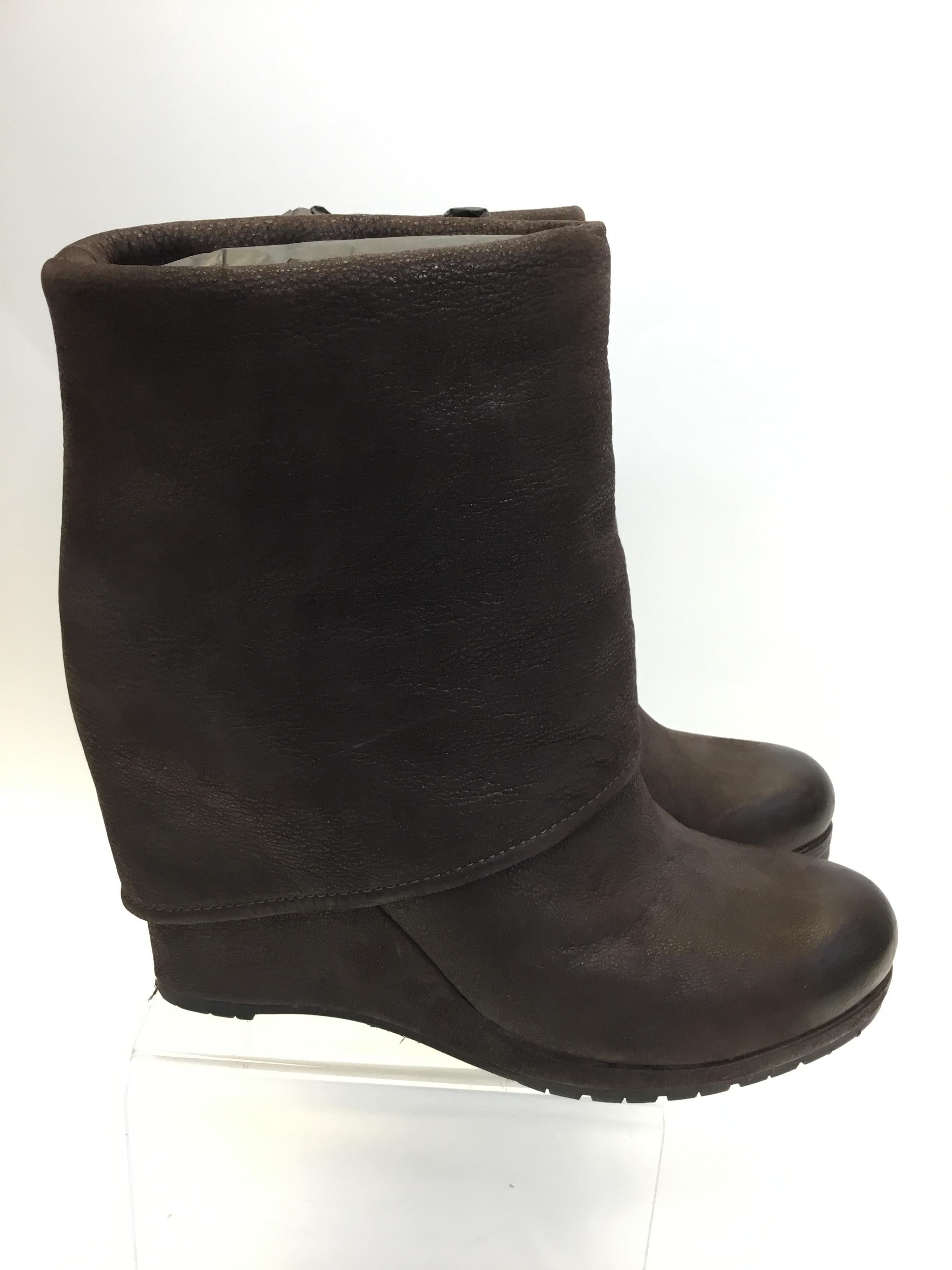 Women's Prada Brown Leather Wedge Bootie For Sale