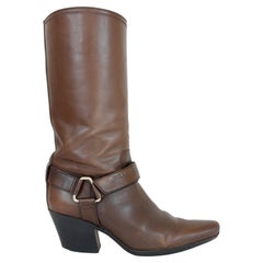 Prada Brown Leather Western Women Boots