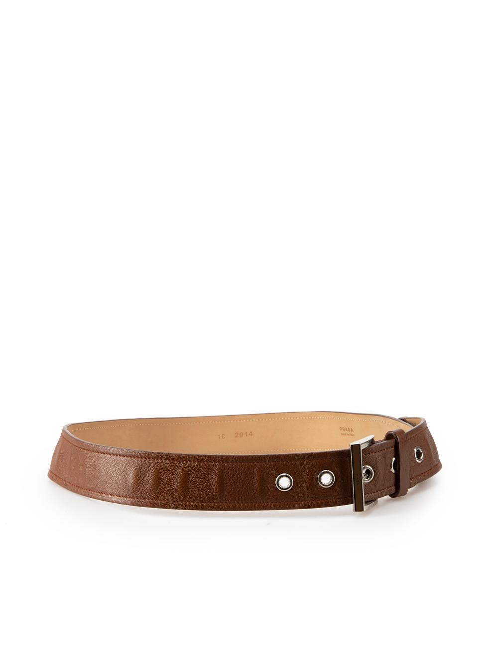 CONDITION is Good. Minor wear to belt is evident. Light wear to edge painting in places where the two leather layers have split, some light tarnishing and scratches also seen at buckle on this used Prada designer resale