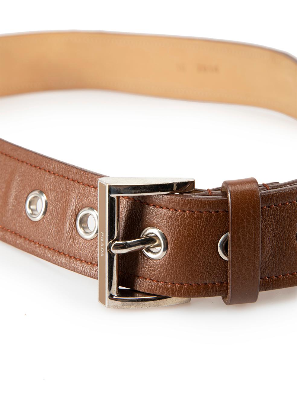 Prada Brown Leather Wide Belt In Good Condition For Sale In London, GB