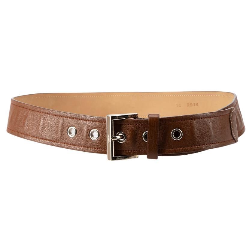 Prada Brown Leather Wide Belt For Sale