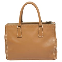 Prada Brown Leather Wild Stitch Double Zip Tote