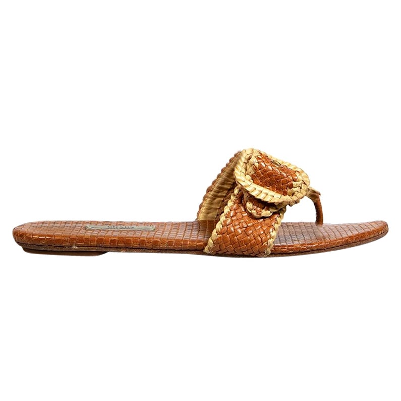 Prada Brown Leather Woven Sandals Size IT 38.5