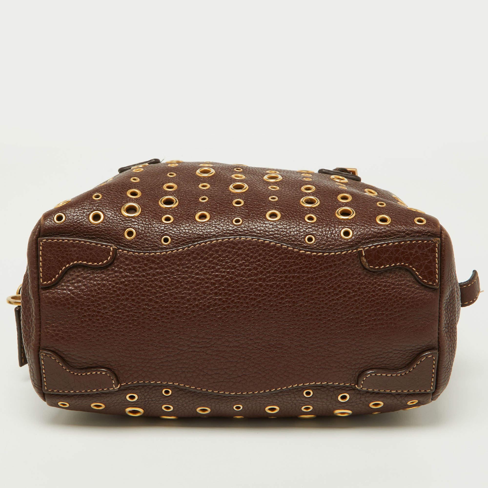 Prada Brown Leather Zip Grommet Bag 1