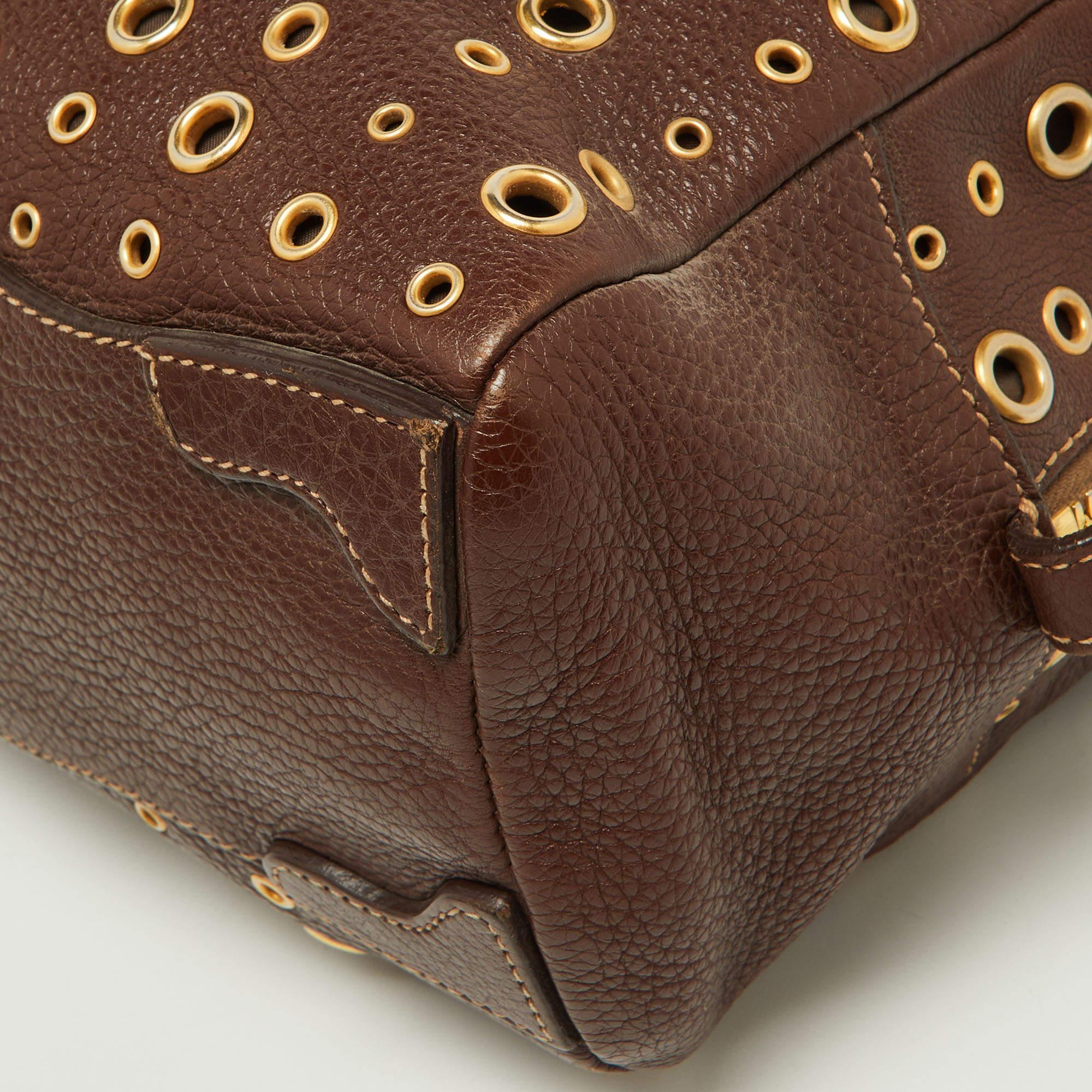 Prada Brown Leather Zip Grommet Bag 2