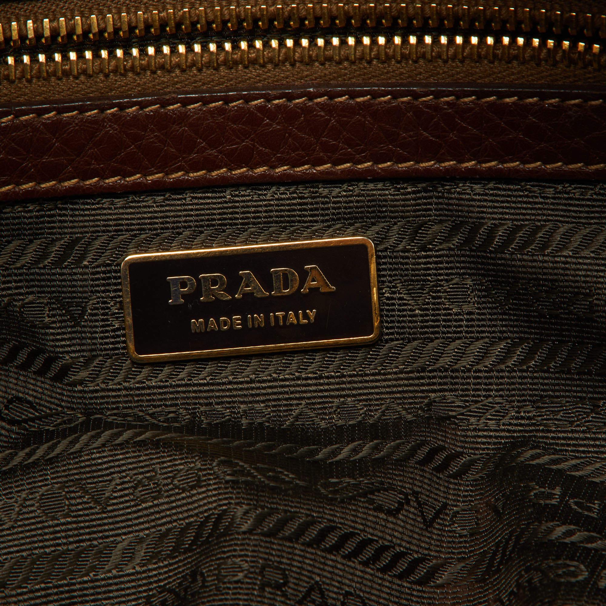 Prada Brown Leather Zip Grommet Bag 4