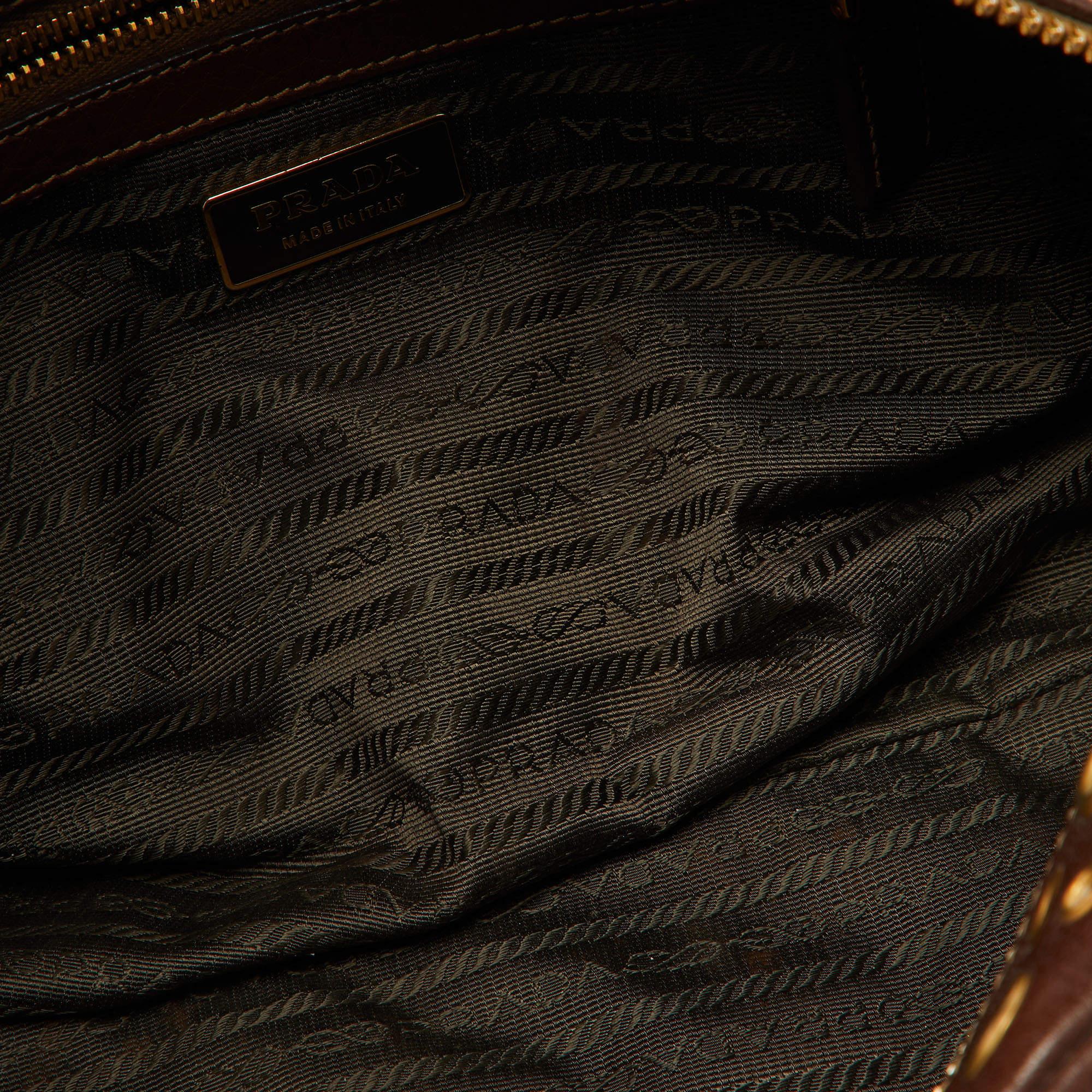 Prada Brown Leather Zip Grommet Bag 5
