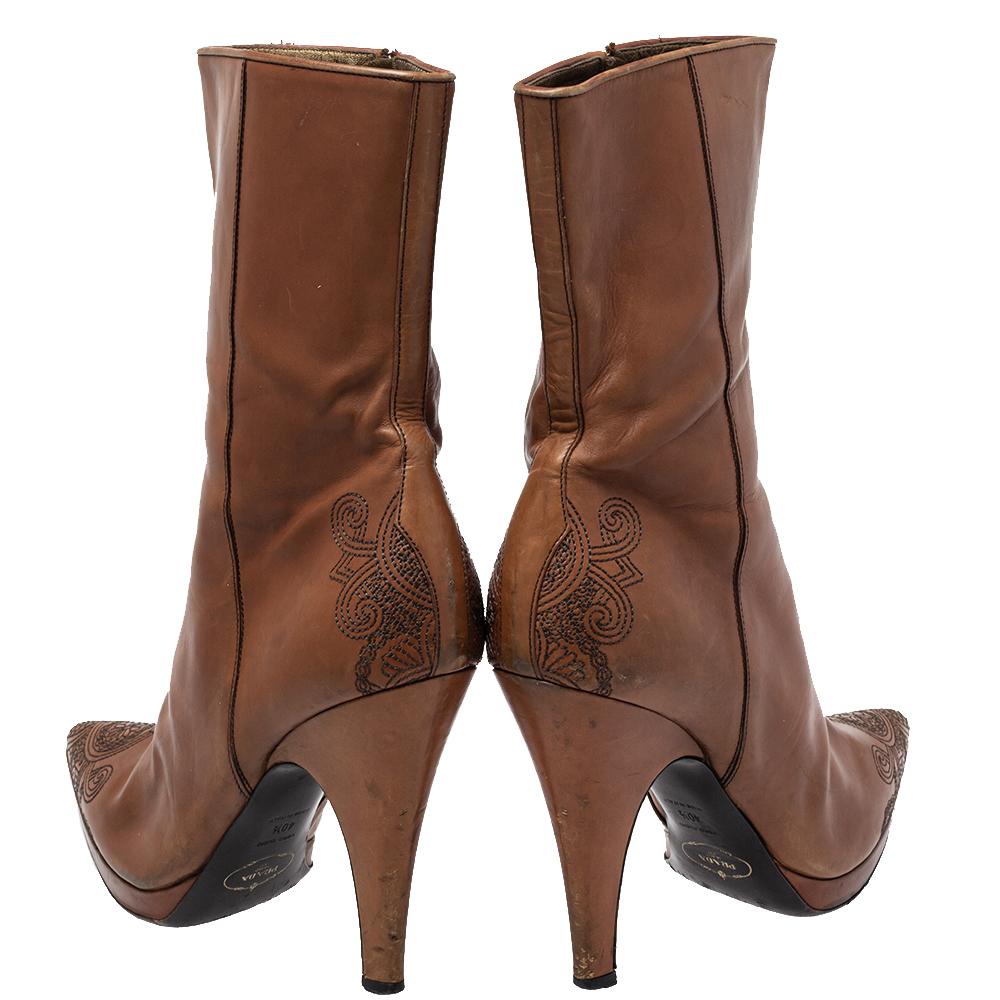 Women's Prada Brown Leather Zipper Detail Boots Size 40.5