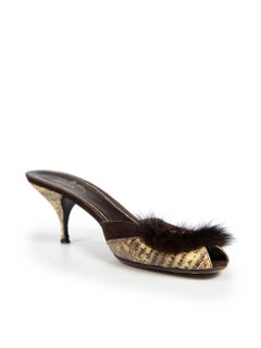Prada Brown Lizard & Suede Embellished Mules Size IT 40.5