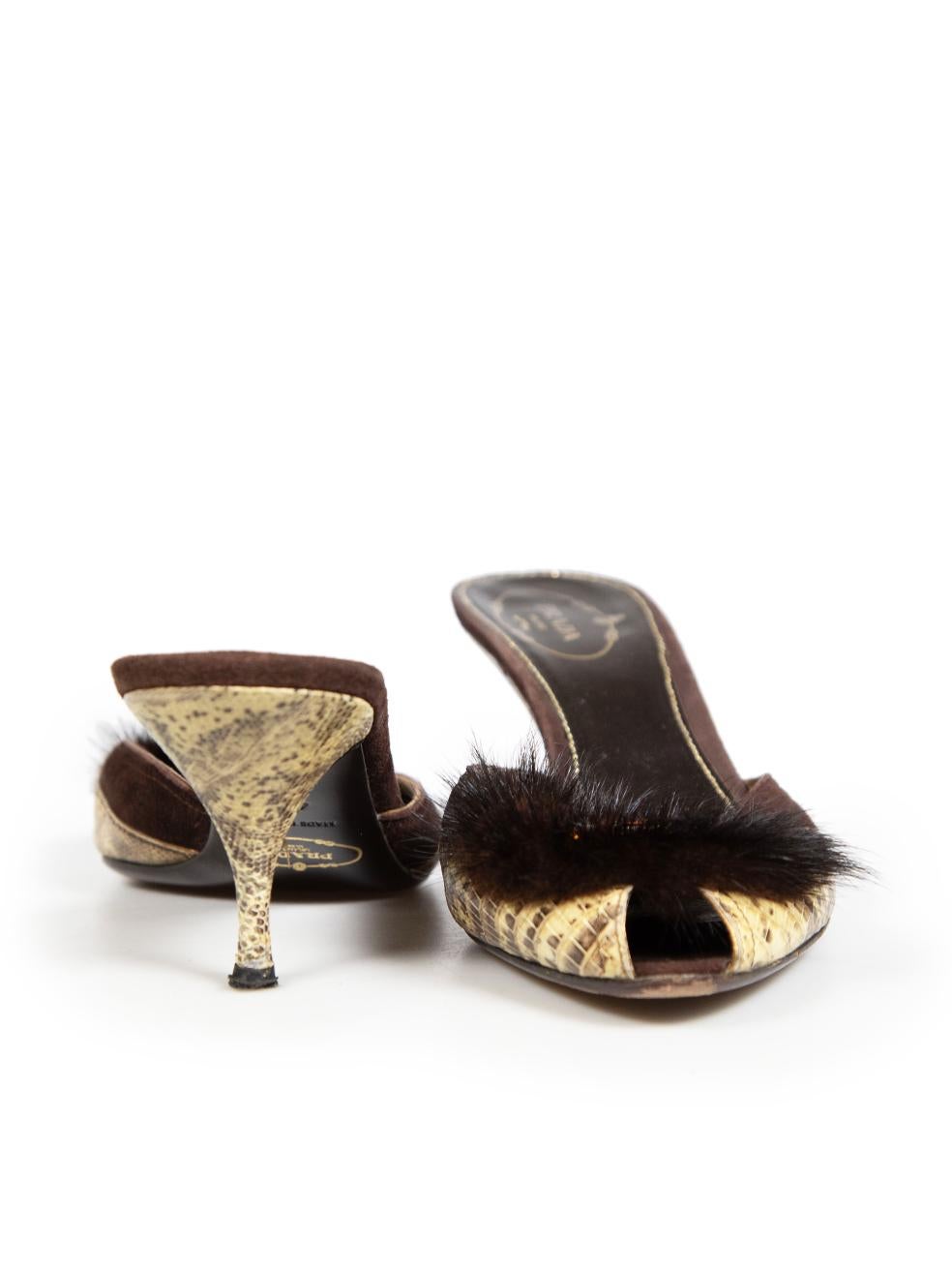 Black Prada Brown Lizard & Suede Embellished Mules Size IT 40.5