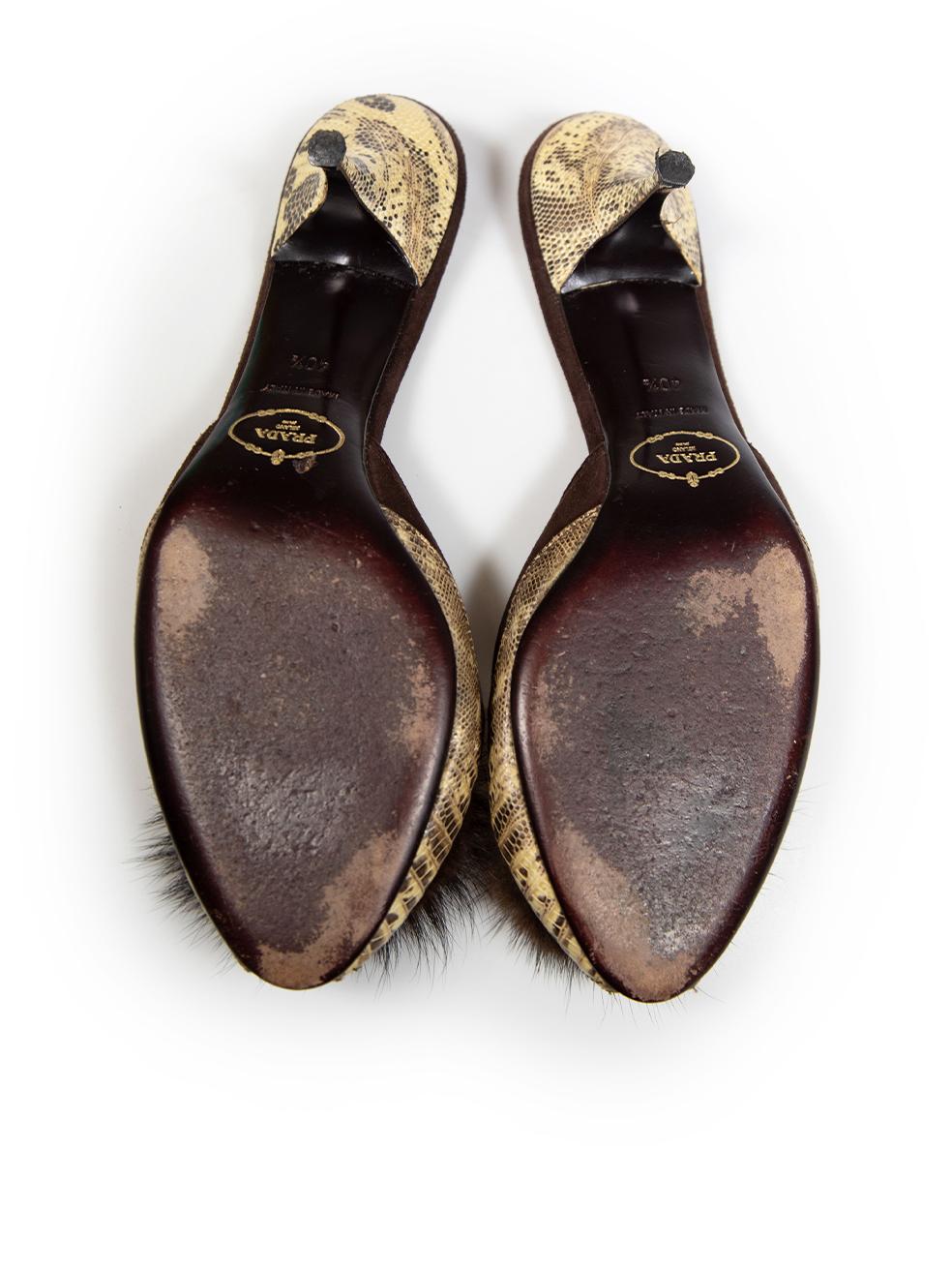 Prada Brown Lizard & Suede Embellished Mules Size IT 40.5 In Good Condition In London, GB