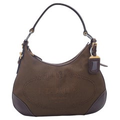Prada Hobo aus braunem Logo-Jacquard und Leder