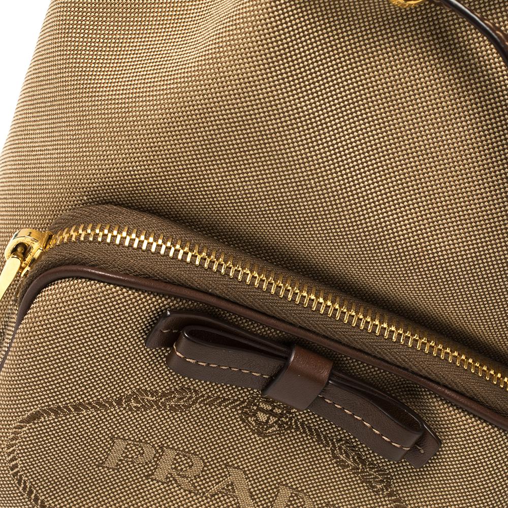 Prada Brown Logo Jacquard Canvas and Leather Trim Bucket Bag 4