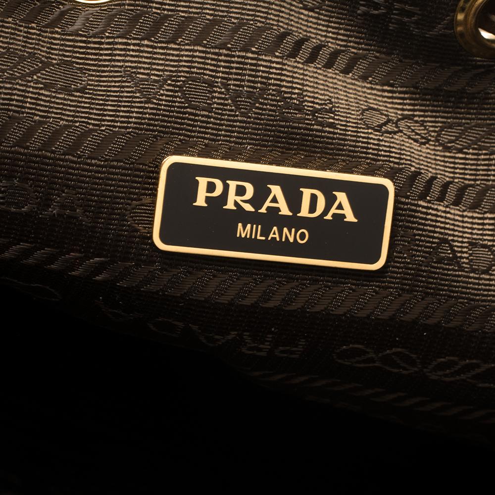 Women's Prada Brown Logo Jacquard Canvas and Leather Trim Bucket Bag