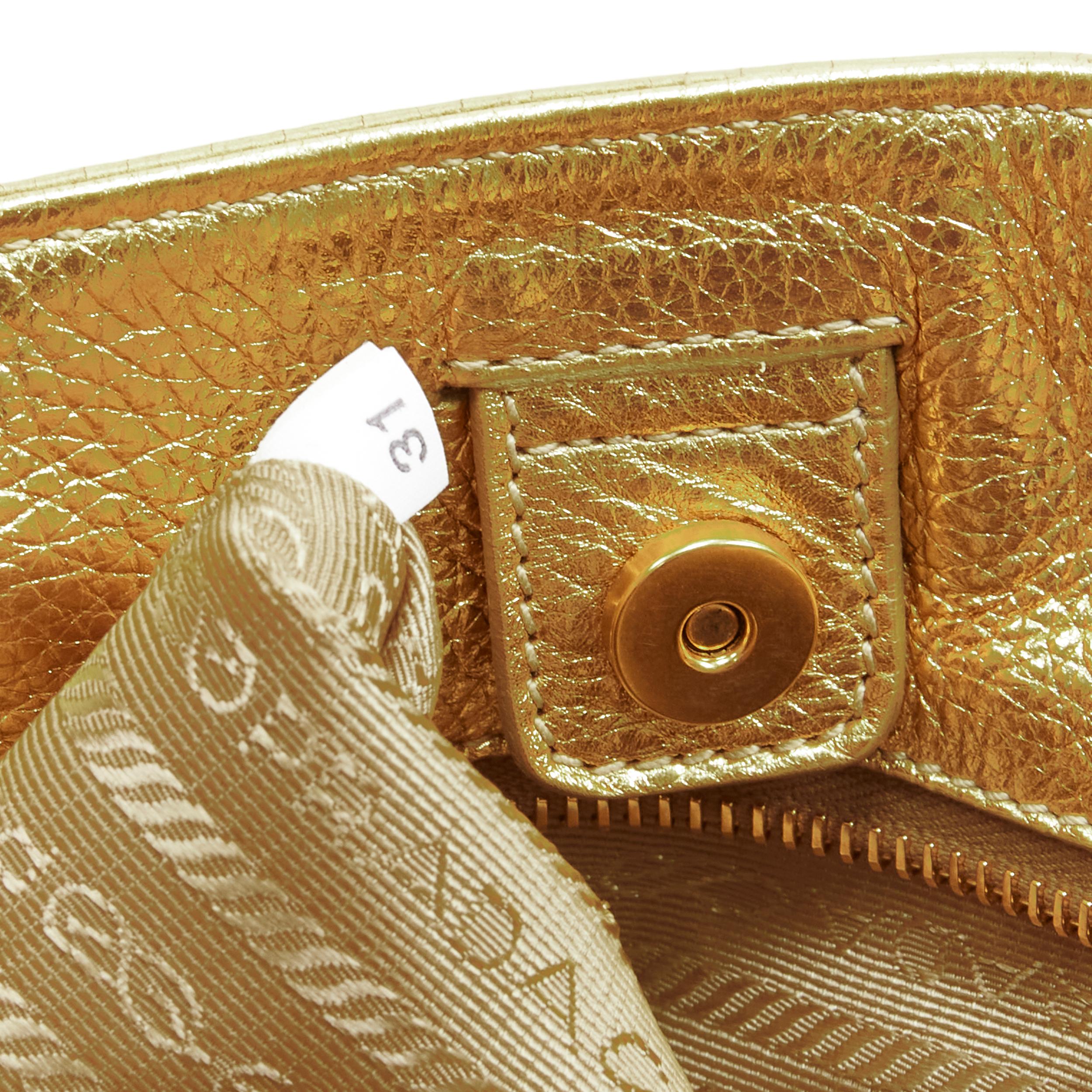 PRADA brown logo jacquard canvas metallic gold handle tote bag For Sale 5