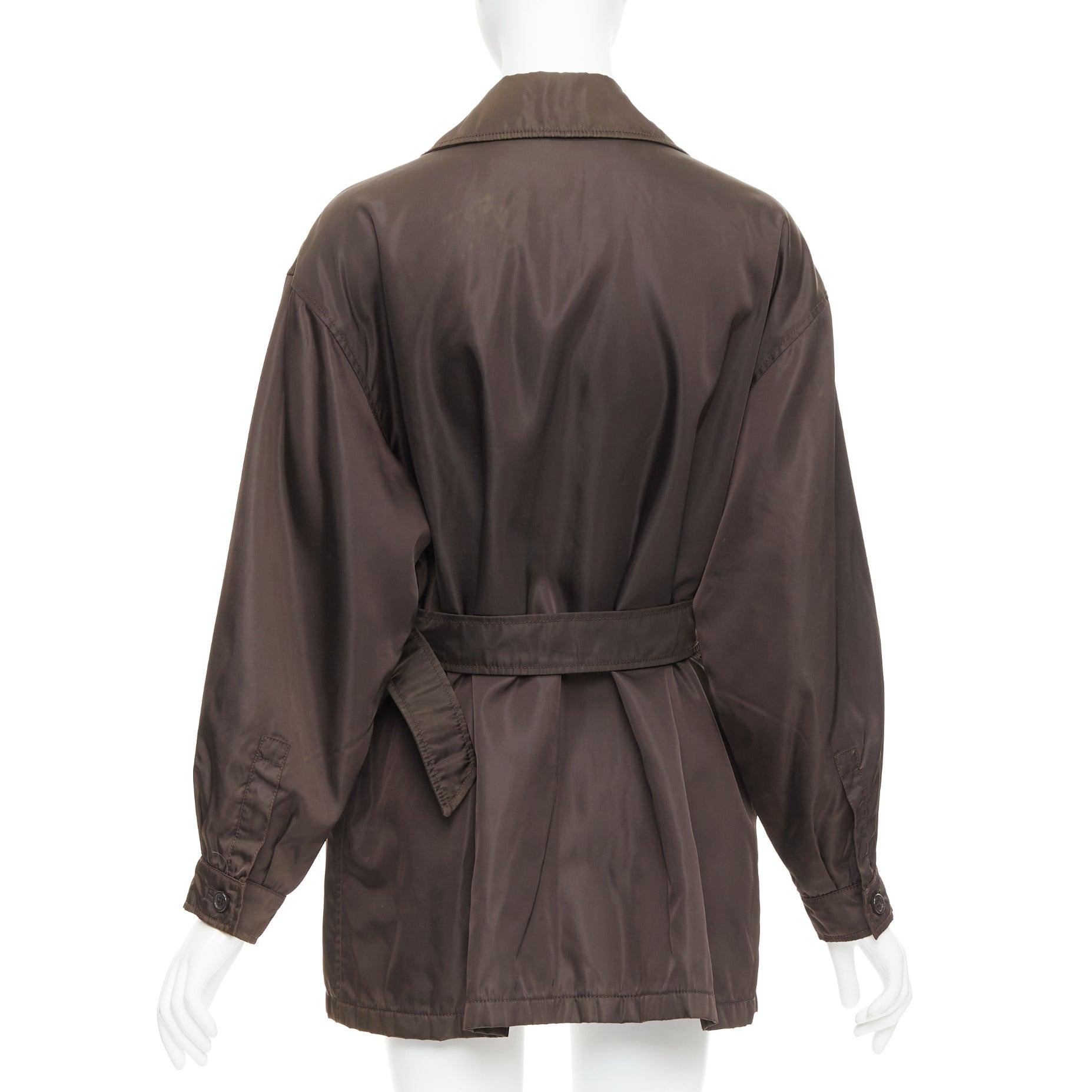 PRADA brown low sheen nylon double breasted short trench coat For Sale 1