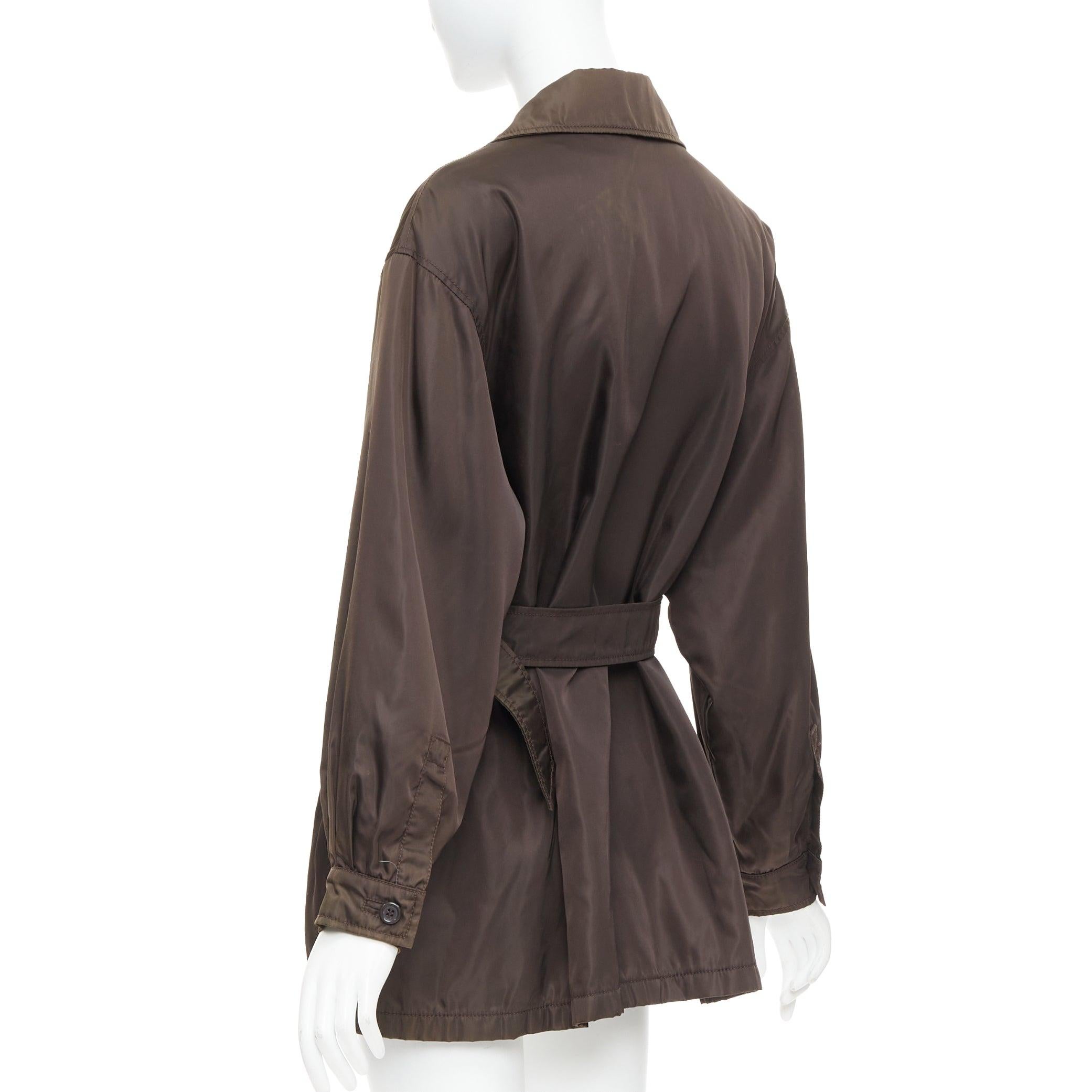 PRADA brown low sheen nylon double breasted short trench coat For Sale 2