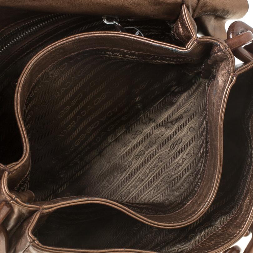 Prada Brown Metallic Leather Ruffle Shoulder Bag 3