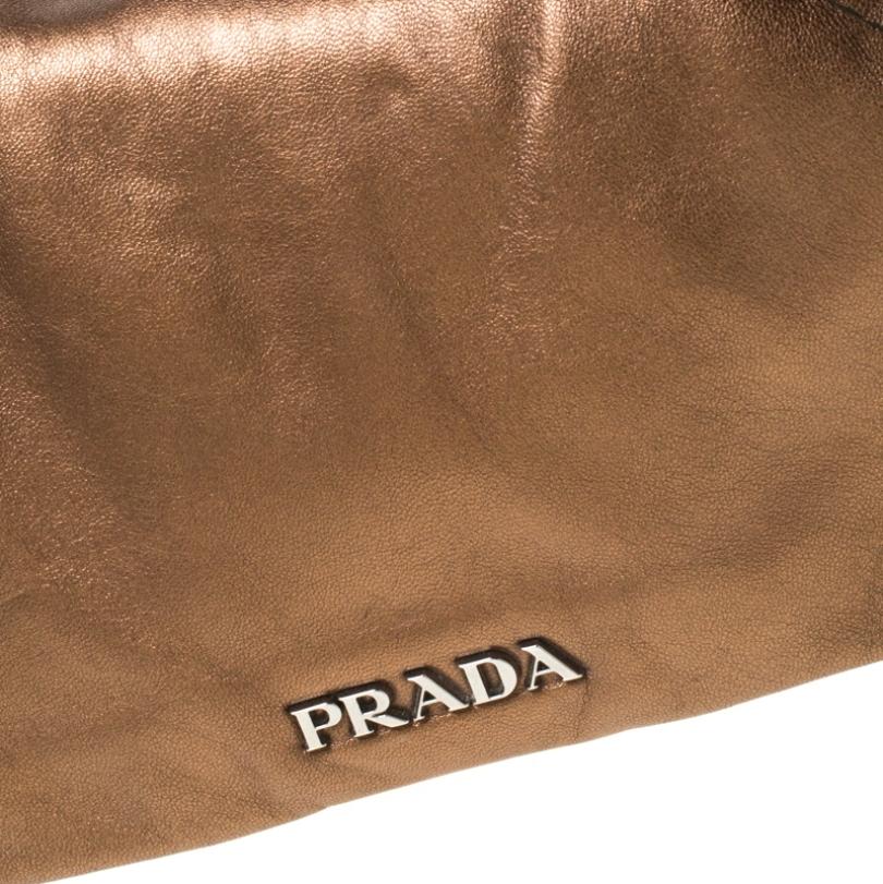 Prada Brown Metallic Leather Ruffle Shoulder Bag 4