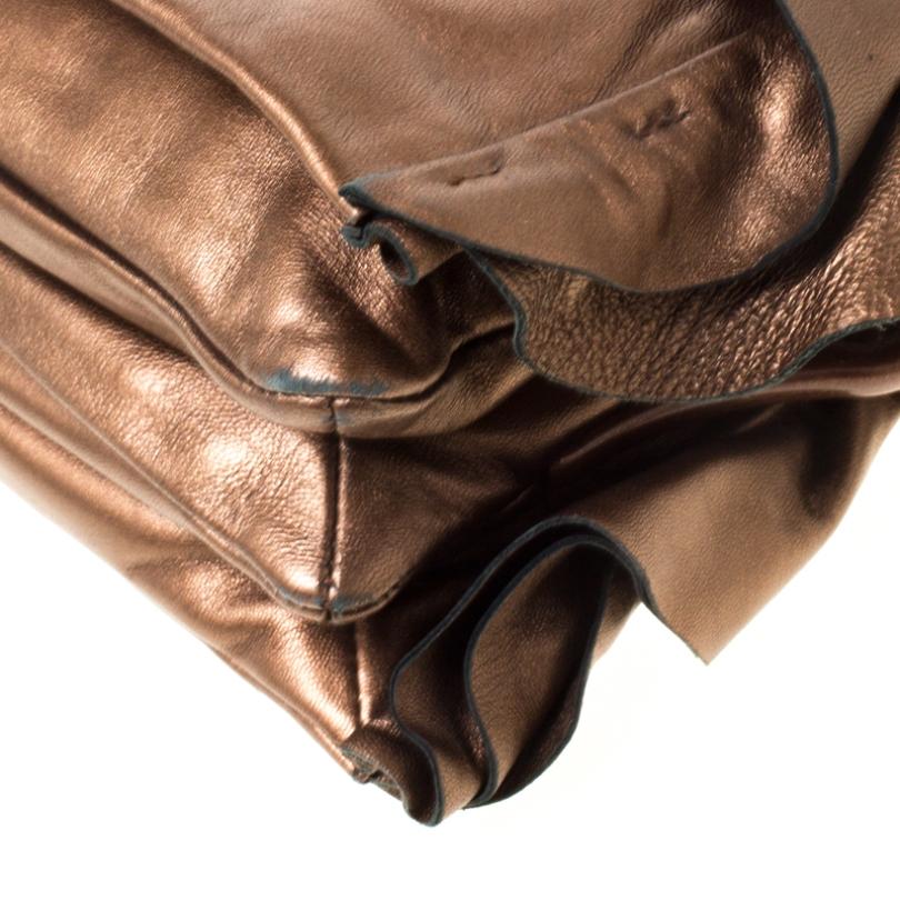 Women's Prada Brown Metallic Leather Ruffle Shoulder Bag