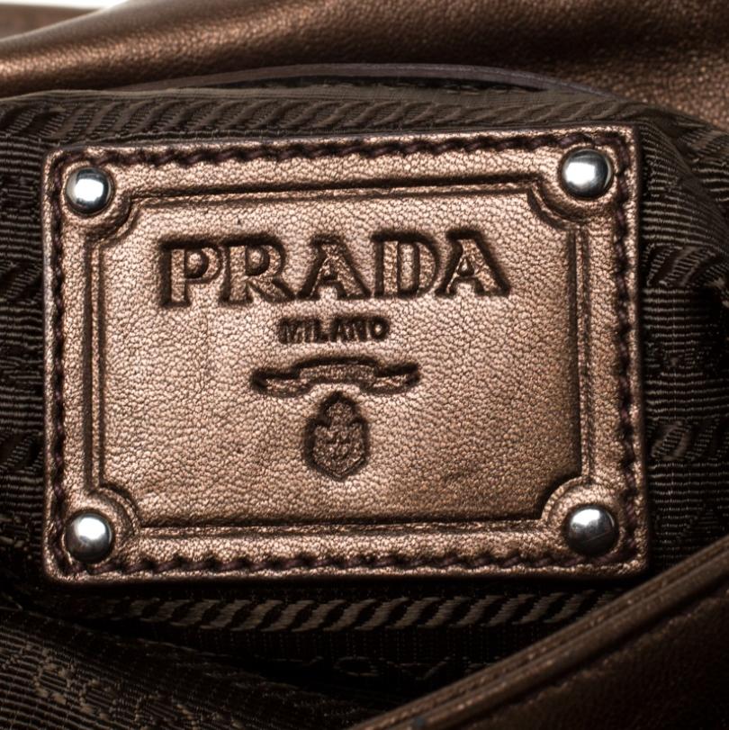 Prada Brown Metallic Leather Ruffle Shoulder Bag 2