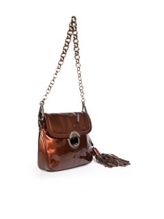 Prada Brown Metallic Patent Tassel Detail Bag
