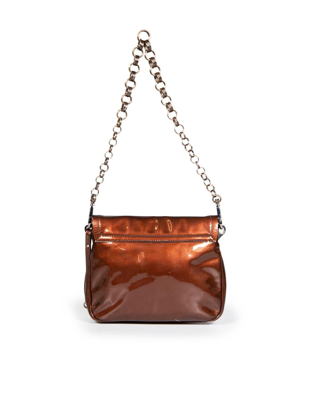 Prada Brown Metallic Patent Tassel Detail Bag In Good Condition In London, GB