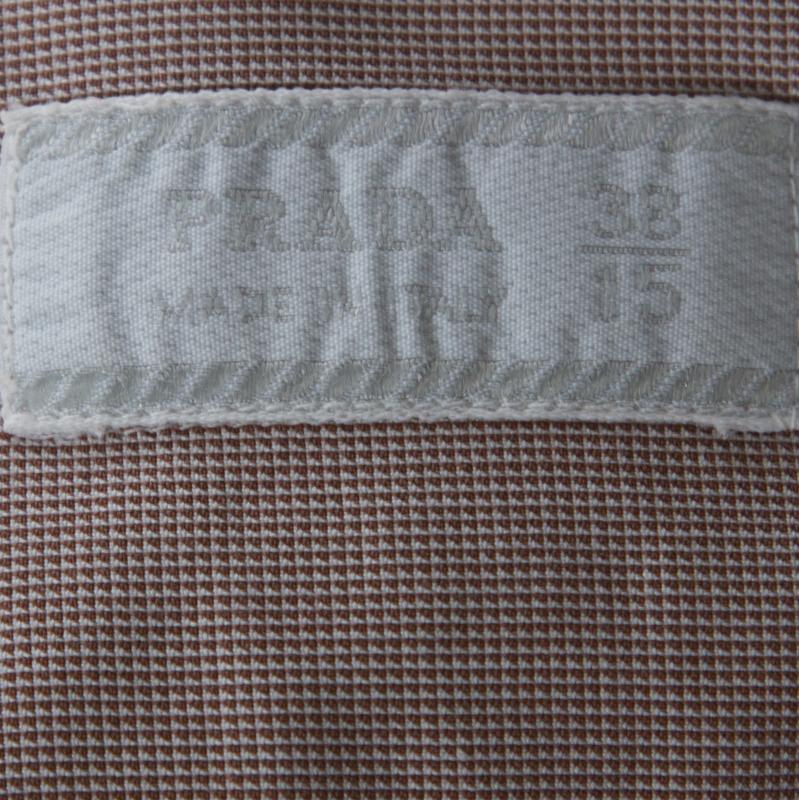 Men's Prada Brown Micro Houndstooth Cotton Long Sleeve Shirt S