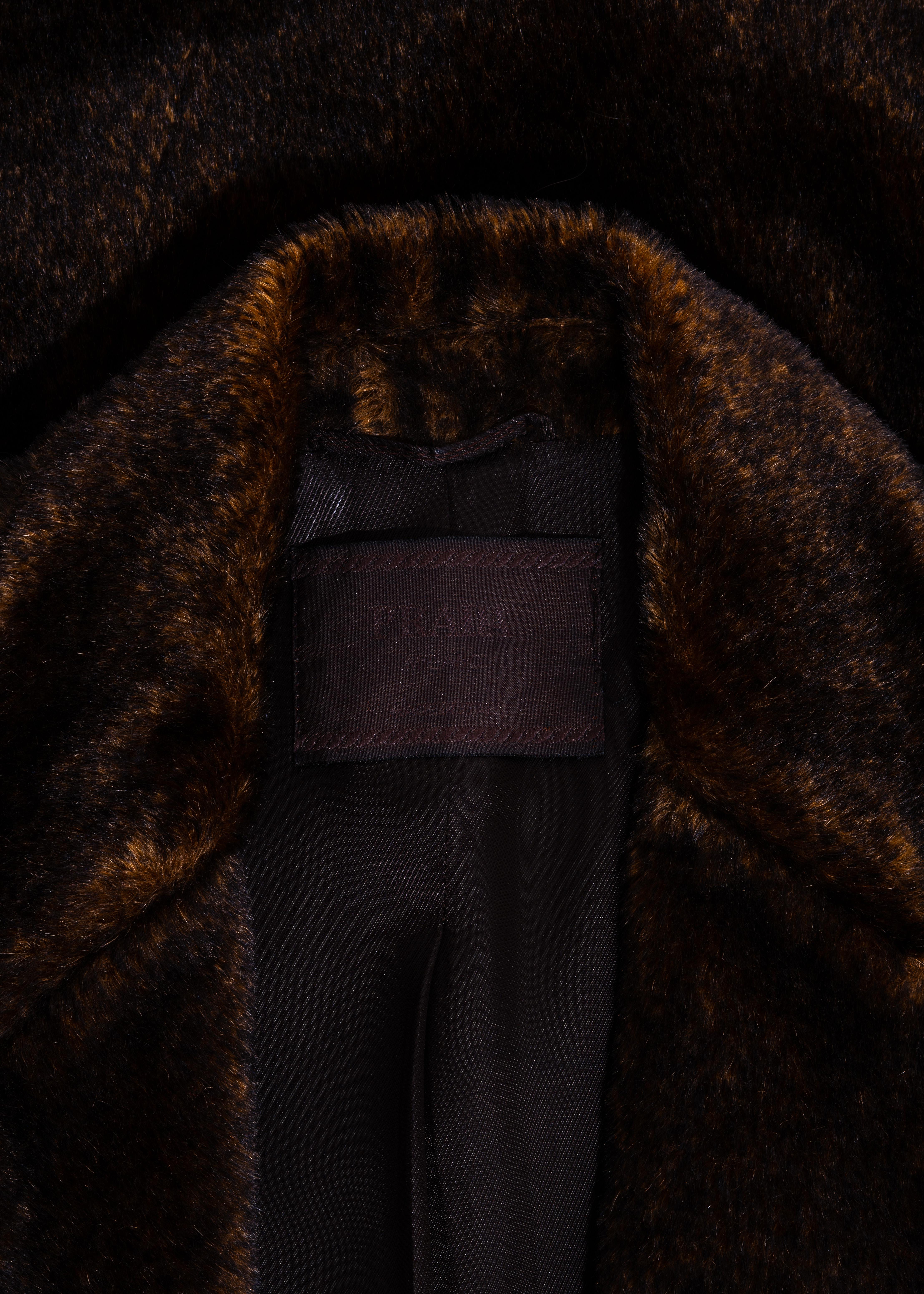 Women's Prada brown mohair double-breasted coat, fw 1997