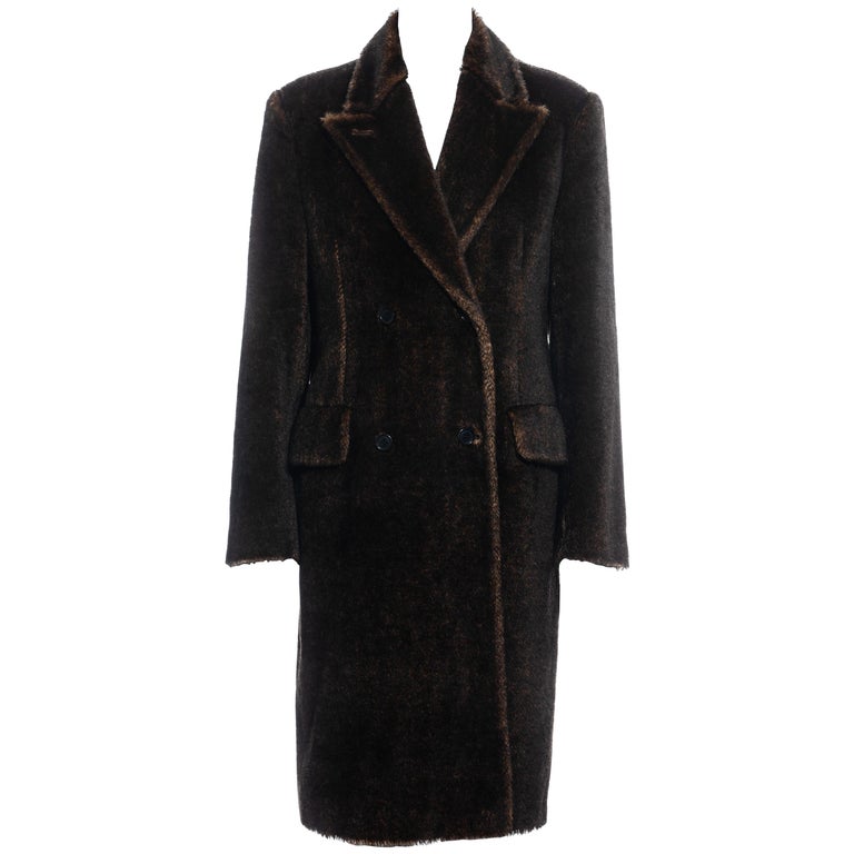 Prada brown mohair double-breasted coat, fw 1997 For Sale