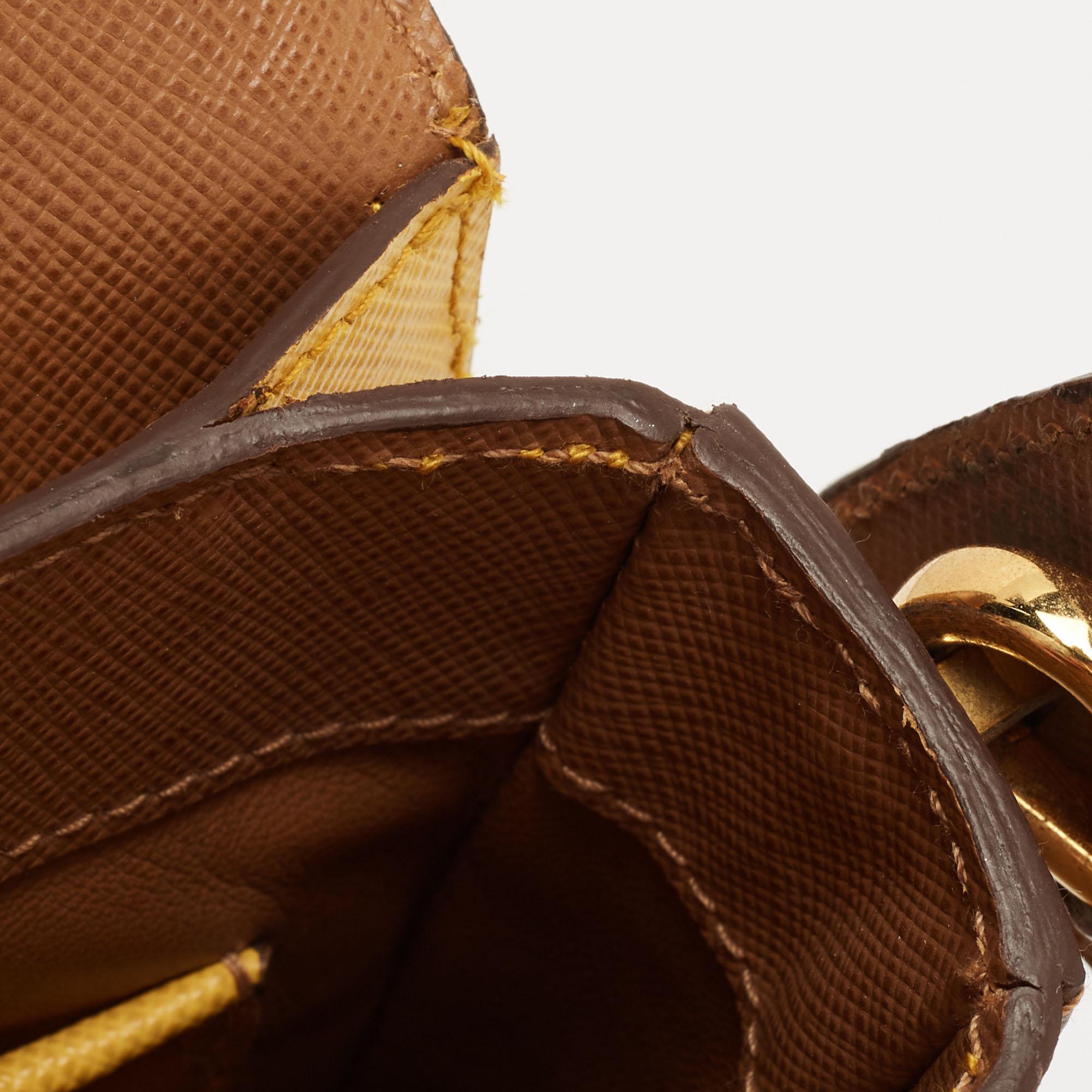 Prada Brown/Mustard Saffiano Lux Leather Turnlock Flap Top Handle Bag 6