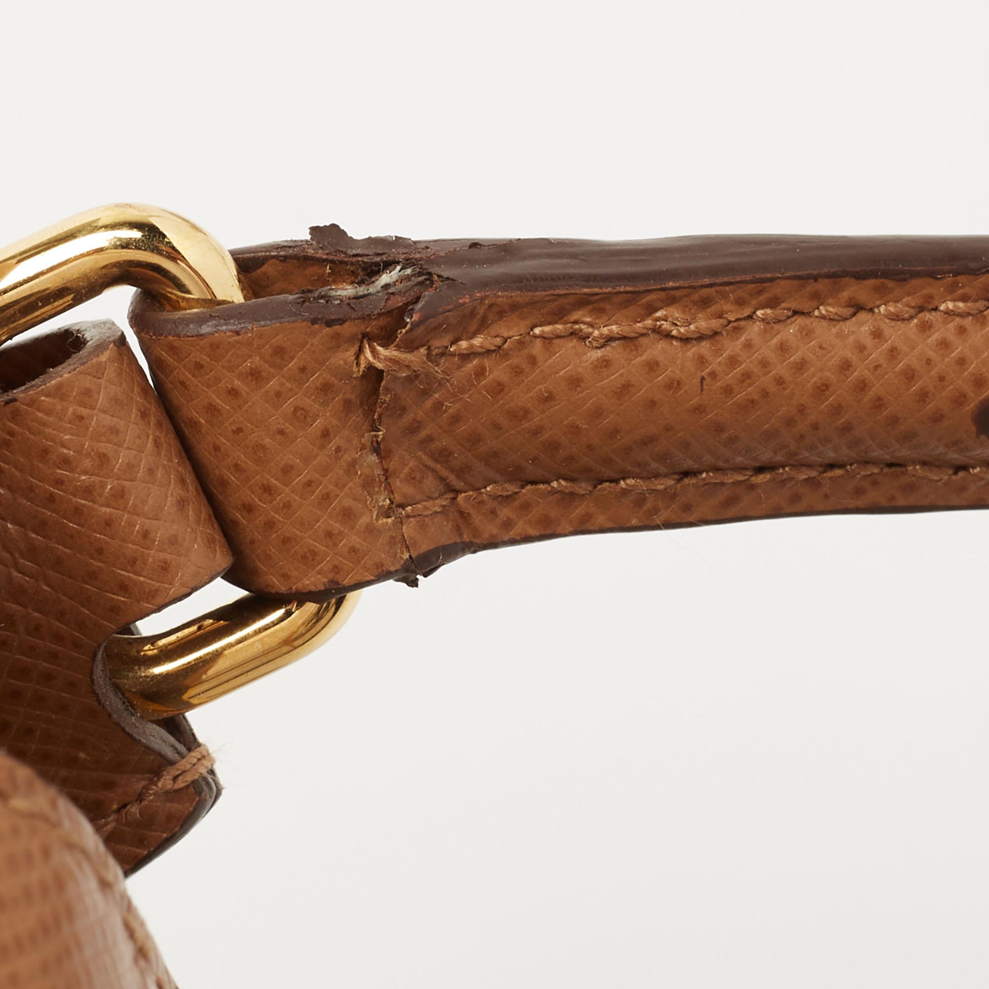 Prada Brown/Mustard Saffiano Lux Leather Turnlock Flap Top Handle Bag 2