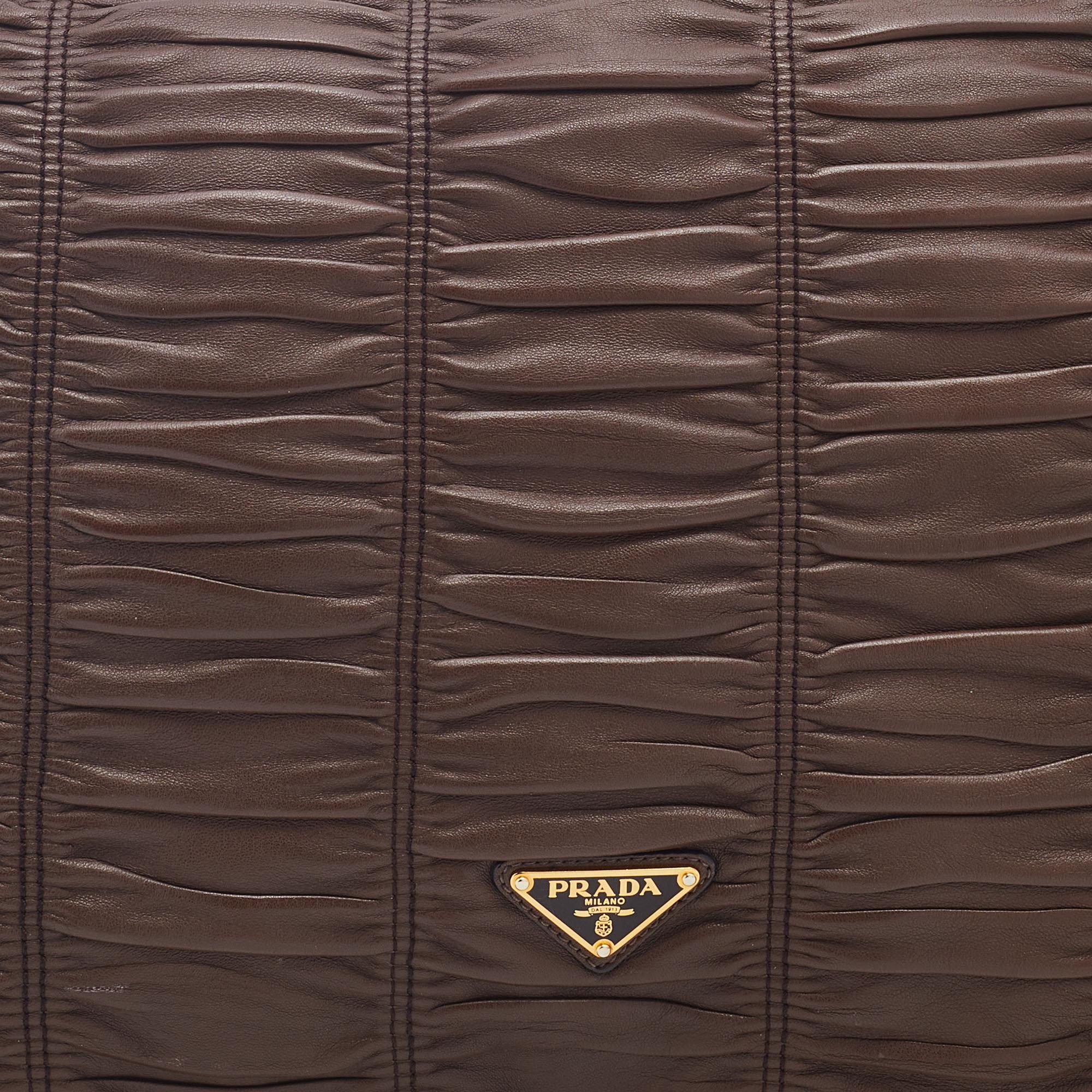 Prada Brown Nappa Gaufre Leather Clutch 6