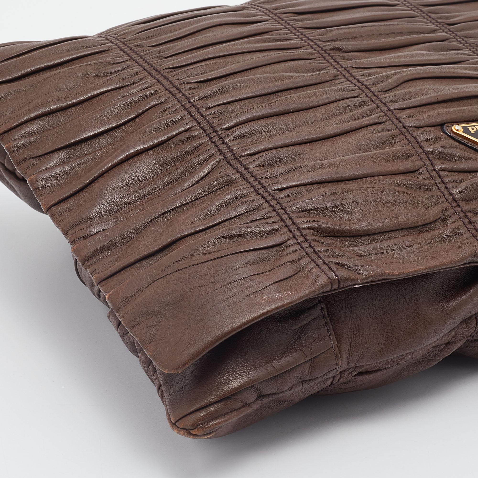 Prada Brown Nappa Gaufre Leather Clutch 3