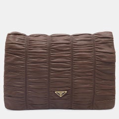Prada Brown Nappa Gaufre Leather Clutch