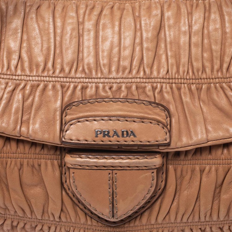 Prada Brown Nappa Gaufre Leather Flap Shoulder Bag at 1stDibs