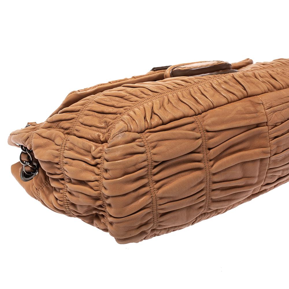 Prada Brown Nappa Gaufre Leather Flap Shoulder Bag 1