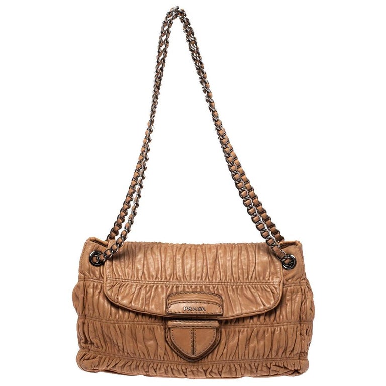 Prada Brown Nappa Gaufre Leather Flap Shoulder Bag at 1stDibs