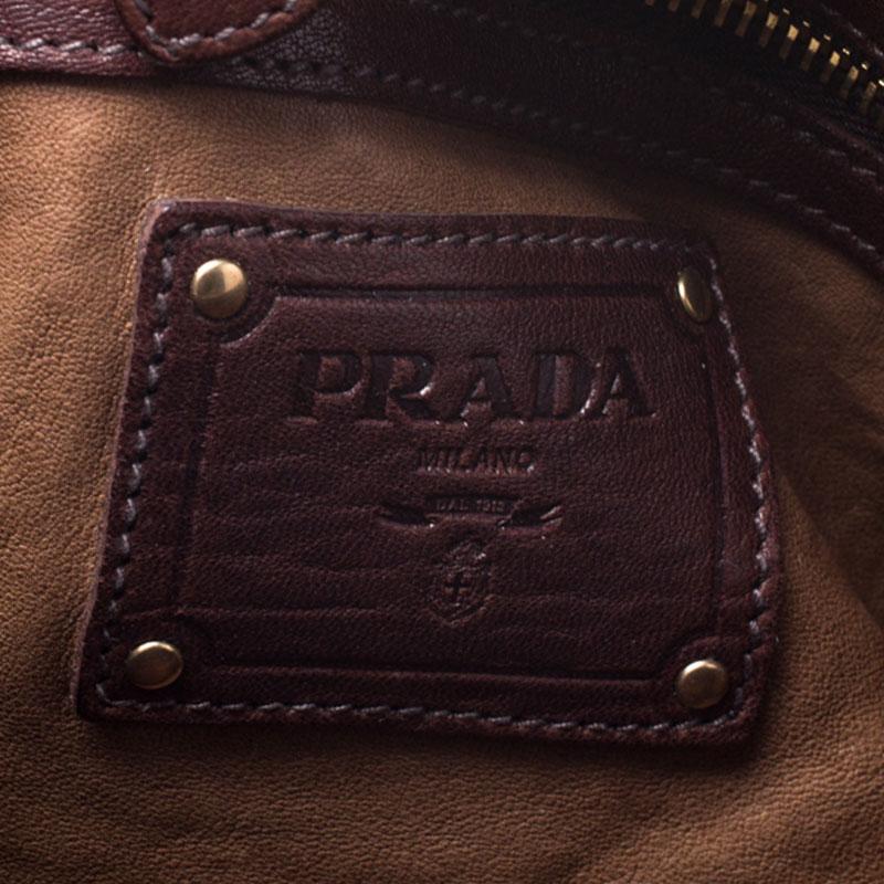 Prada Brown Nappa Leather Aviator Studded Satchel 5