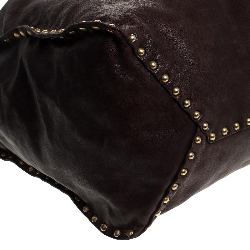 Prada Brown Nappa Leather Studded Antik Tote 1