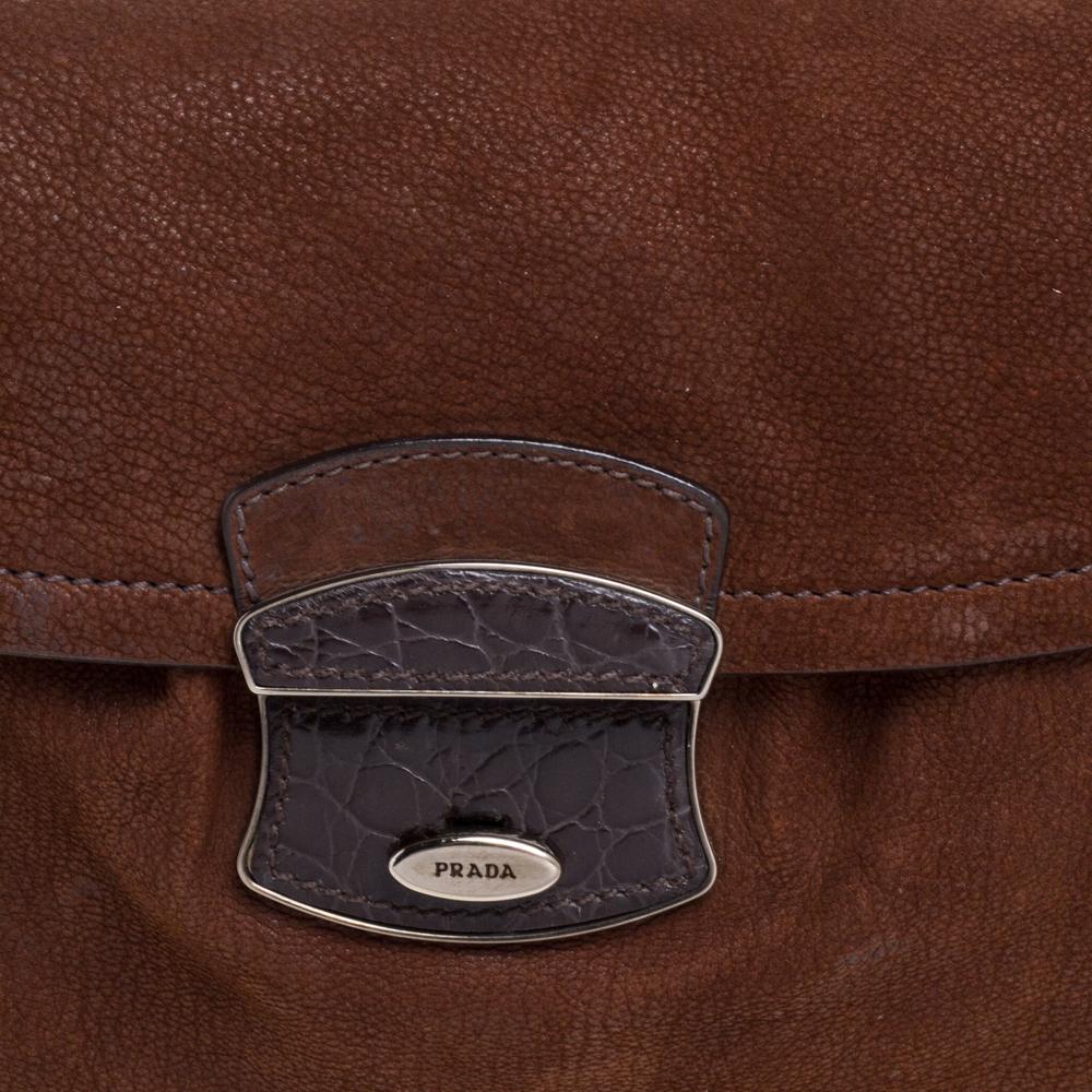 Prada Brown Nubuck Baguette Bag In Fair Condition In Dubai, Al Qouz 2
