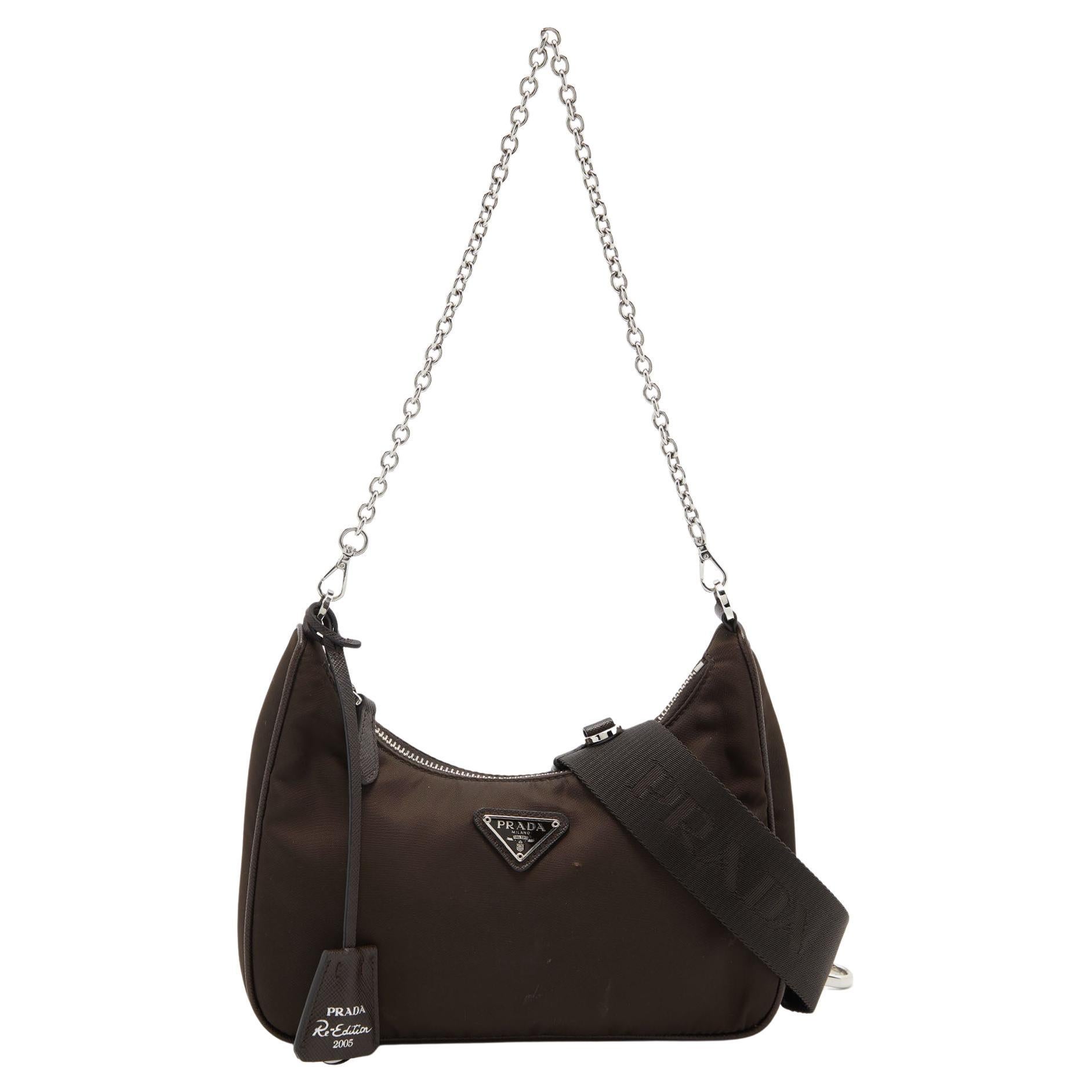 Prada Brown Nylon and Leather Re-Edition 2005 Shoulder Bag