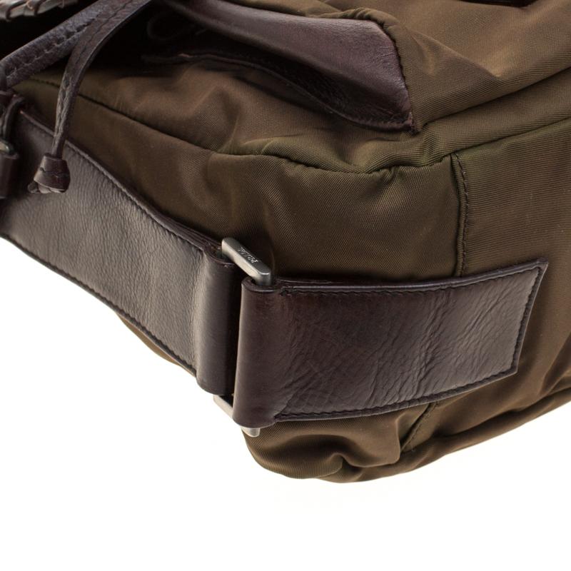 Prada Brown Nylon and Leather Studded Shoulder Bag 5