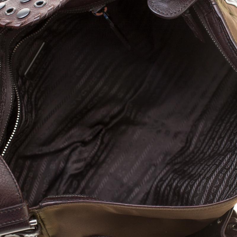 Prada Brown Nylon and Leather Studded Shoulder Bag 3
