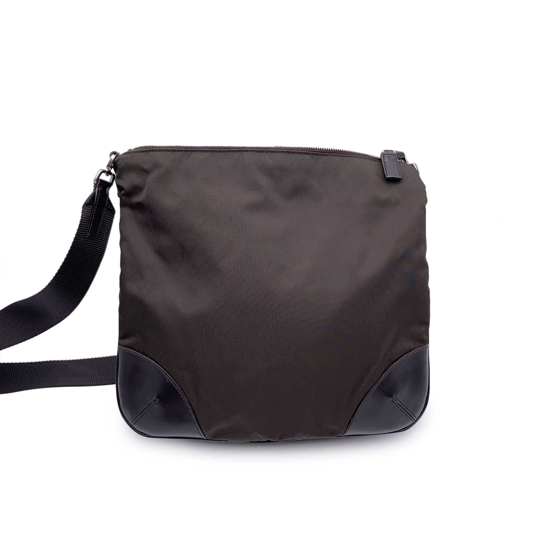 Black Prada Brown Nylon and Leather Tessuto Messenger Crossbody Bag
