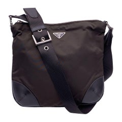 Prada Brown Nylon and Leather Tessuto Messenger Crossbody Bag